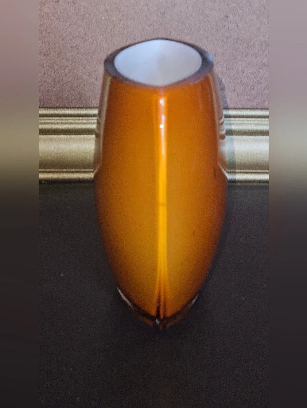 Vintage Amber Glass Votive Candle Holder or Vase w White Glass Inside
